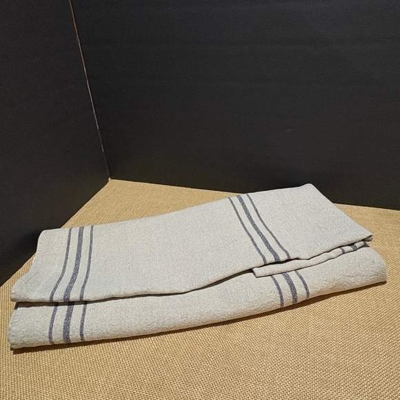 Park Hill Collection 100% Linen Farmhouse Tablecloth 48 X 57 Beige Black Stripe - Picture 4 of 14